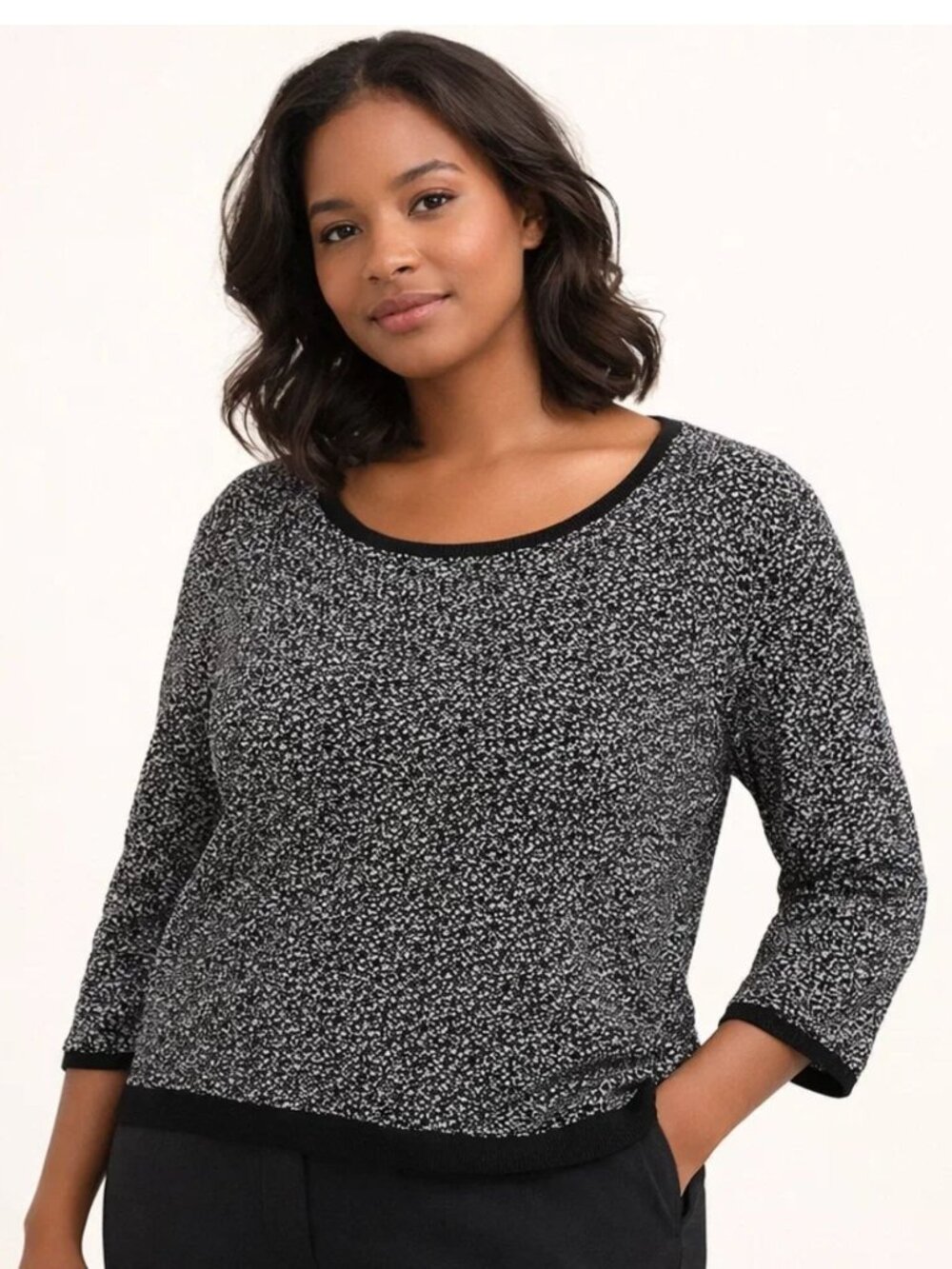 Moth Anthropologie Sweater Size XL Black White Textured Knit Scoop Neck